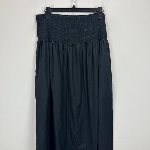Madewell Smocked Waist Poplin Midi Skirt Cotton A Line Black Pockets XL NWT - Picture 15 of 15